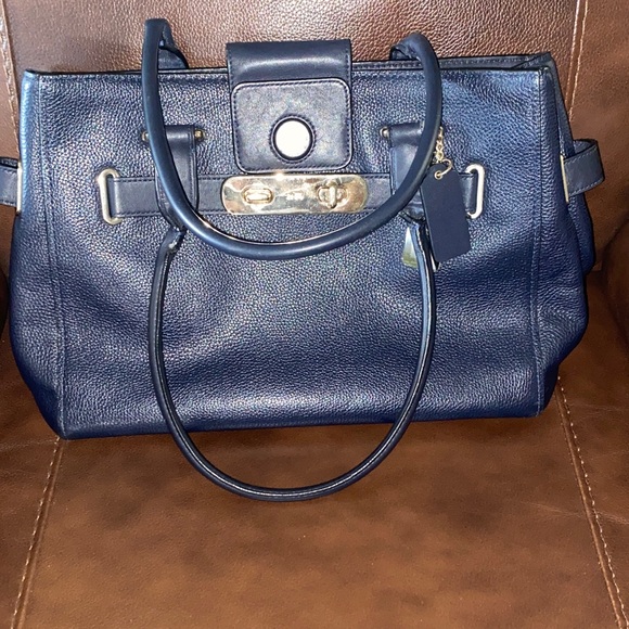 Coach Navy Blue Leather Satchel - Picture 1 of 8